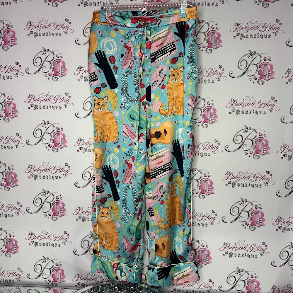 Karen mabon pants pj Colorful Cat Print Pajama Pants gummy bears pearls phone